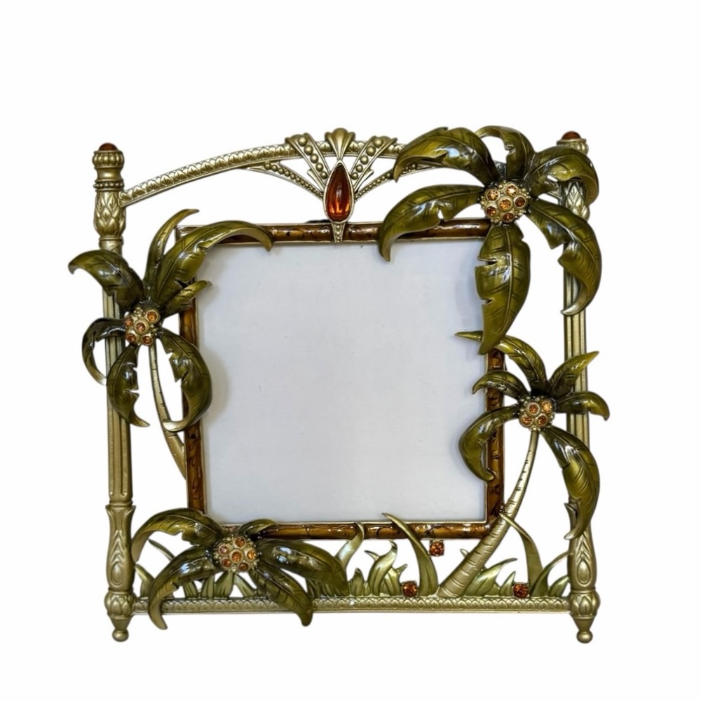 NEW Z Gallerie Green Enamel Jeweled Palm Trees Retro Deco Picture Frame